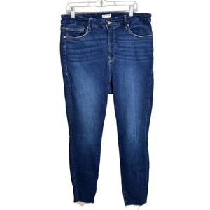 Good American Womens‎ Jeans Size 16 Dark Wash Denim Raw Hem High Rise